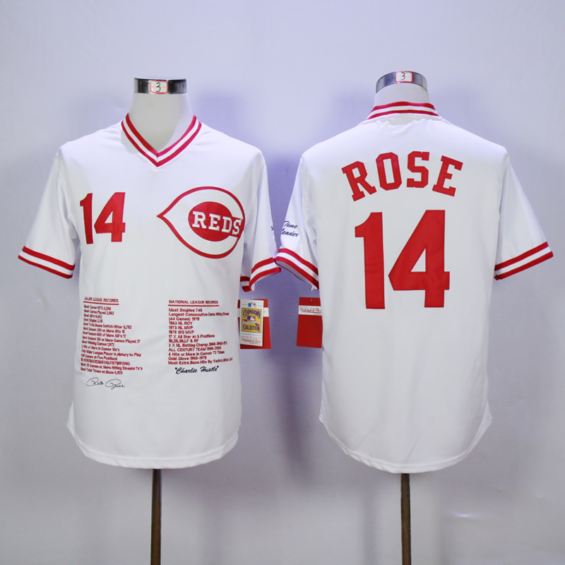 Men MLB Cincinnati Reds 14 Rose white throwback jerseys